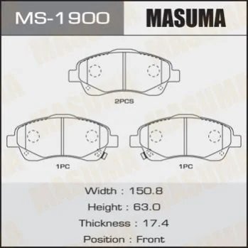 Колодки гальмівні передні Toyota Avensis (03-08) (MS-1900) MASUMA MS1900 (фото 1)
