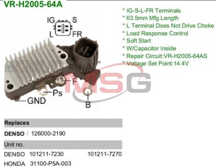 Регулятор напряжения генератора MOBILETRON VRH200564A