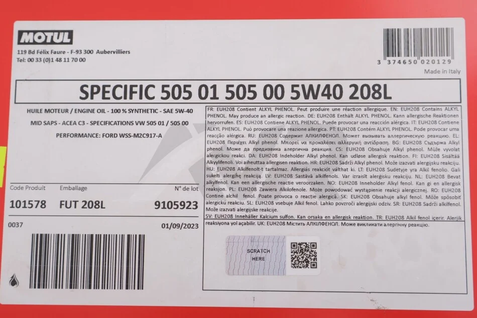 Олива /SPECIFIC 505-502 5W40 208L/101578 MOTUL 842478 (фото 1)