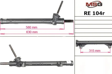 Рульова рейка без ГПК Kangoo/Megane II/MB Citan 97-21 (відновлена з TRW) MSG RE104R