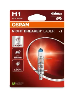 Лампа (упаковка-блістер 1шт) H1 12В 55Вт P14,5S (EN) up to 150% greater brightness (EN) up to 20% whiter light Night Breaker Laser, Білий OSRAM 64150NL-1BL