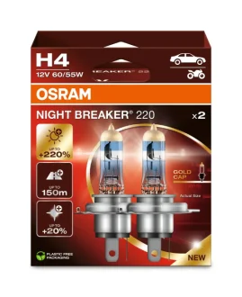 Лампа (Набір 2шт) H4 12В 60/55Вт P43T NIGHT BREAKER 220, Білий 4000K OSRAM 64193NB2202HB