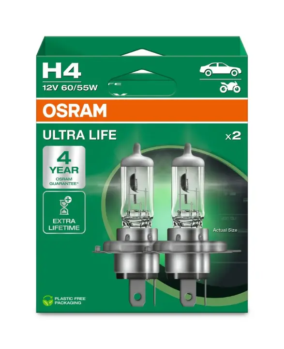 Автолампа Osram H4 12V 60/55W P43T к/т 2 шт OSRAM 64193ULT-2HB (фото 1)