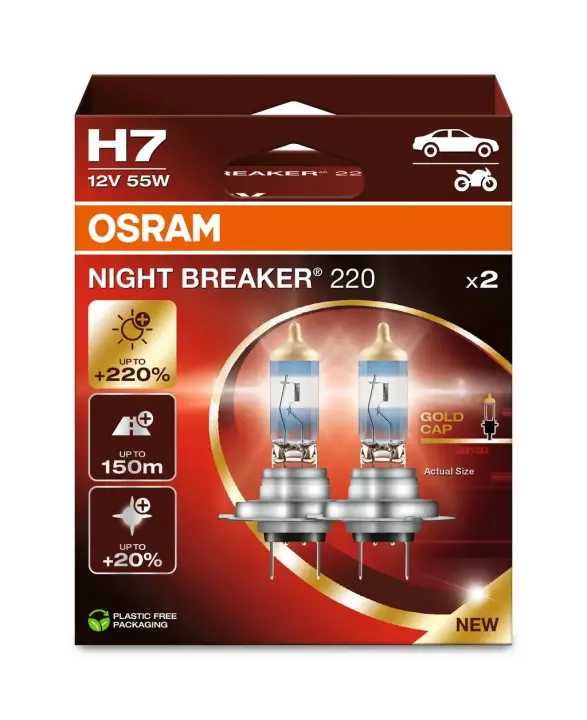 Лампа (Набір 2шт) H7 12В PX26D NIGHT BREAKER 220, Білий 3700K OSRAM 64210NB2202HB (фото 1)