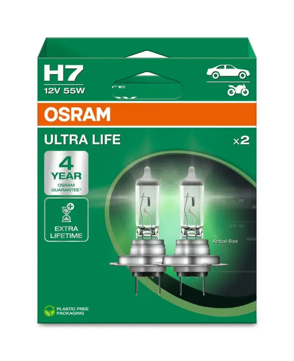 Лампа (Набір 2шт) H7 12В 55Вт PX26D в 4 рази довший термін служби Ultra Life OSRAM ="64210ULT2HB" (фото 1)