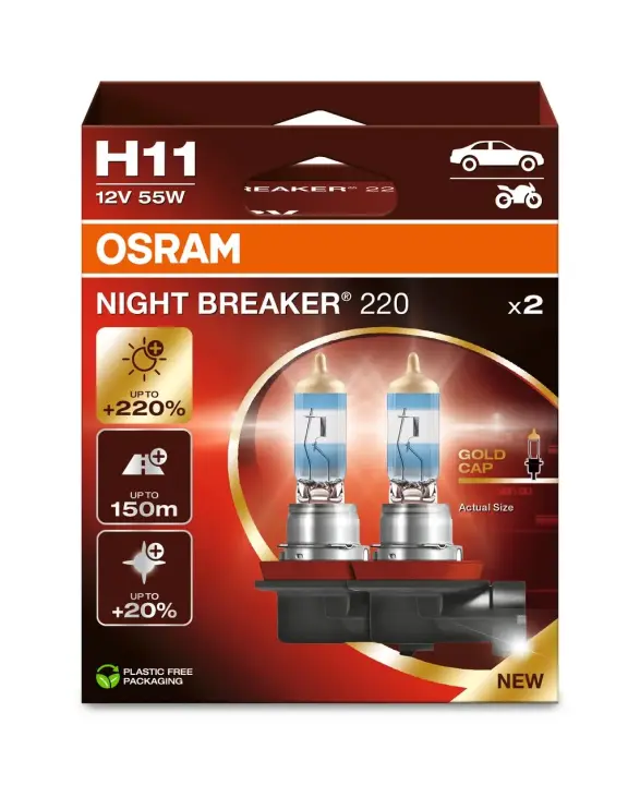 Лампа (Набір 2шт) H11 12В PGJ 19-2 NIGHT BREAKER 220, Білий 3700K OSRAM 64211NB220-2HB (фото 1)