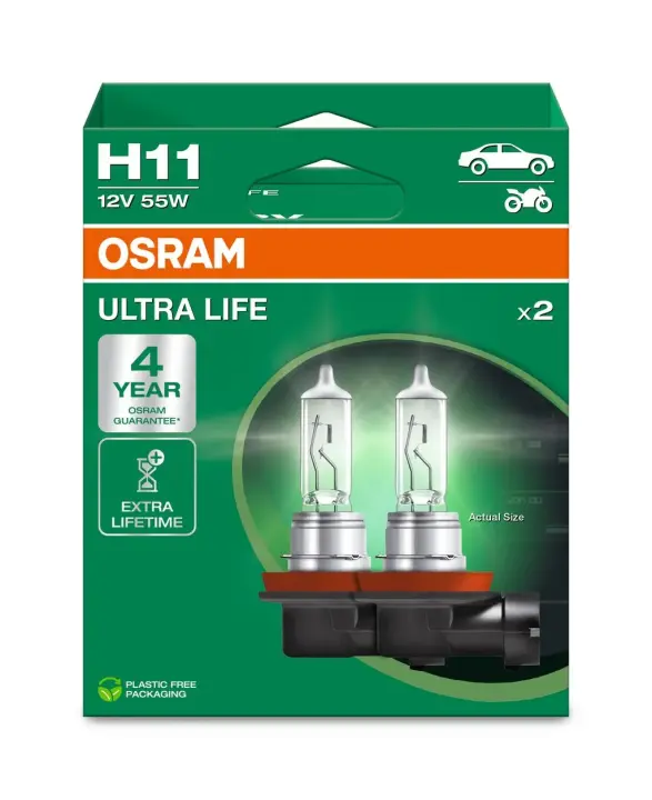 Лампа (Набір 2шт) H11 12В 55Вт PGJ 19-2 в 4 рази довший термін служби Ultra Life OSRAM 64211ULT-2HB (фото 1)