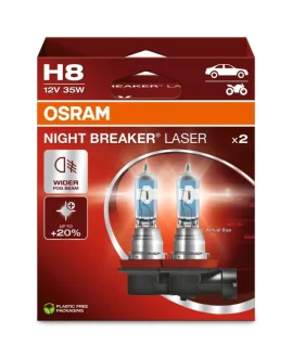 Лампа (Набір 2шт) H8 12В 35Вт PGJ19-1 (EN) up to 150% greater brightness (EN) up to 150m light beam (EN) up to 20% whiter light Night Breaker Laser, Білий OSRAM 64212NL-2HB