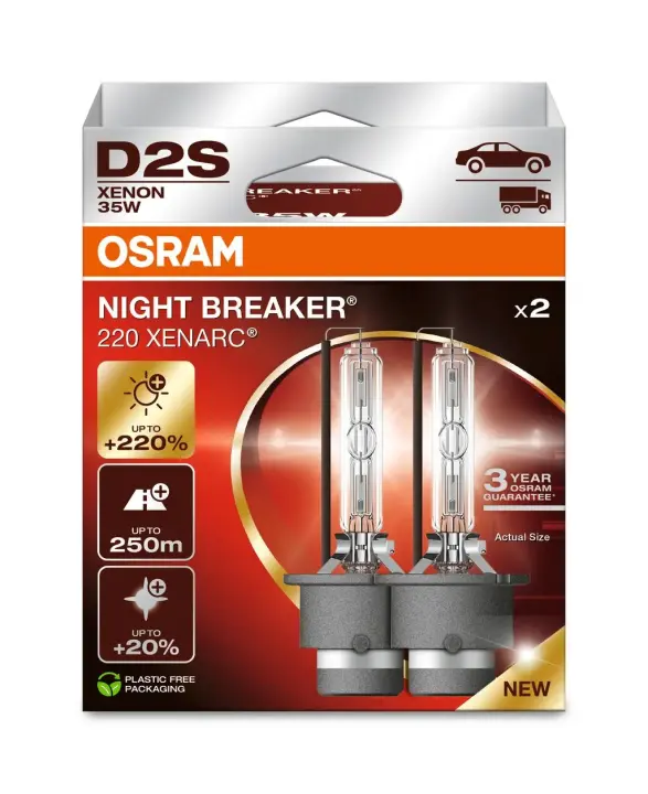 Лампа (Набір 2шт) D2S 85В 35Вт P32D-2 XENARC NIGHT BREAKER 220, Білий 4500K OSRAM 66240XN22HB (фото 1)