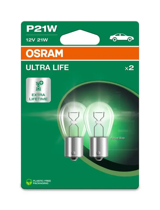Лампа (упаковка-блістер 2шт) P21W 12В 21Вт BA15S основна лампа Ultra Life OSRAM 7506ULT-2BL (фото 1)