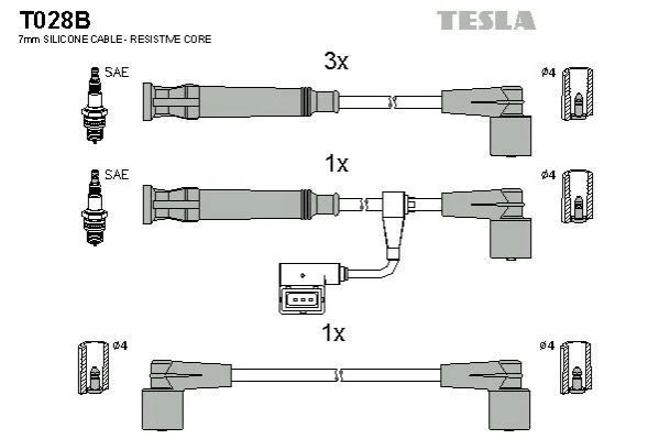 Провід високовольтні, комплект Bmw 3 (E36) BLATNA TESLA T028B (фото 1)