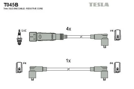Провода высоковольтные, комплект Seat Inca 1.6 (97-00),Vw Caddy ii 1.6 (95-00)  BLATNA TESLA T045B