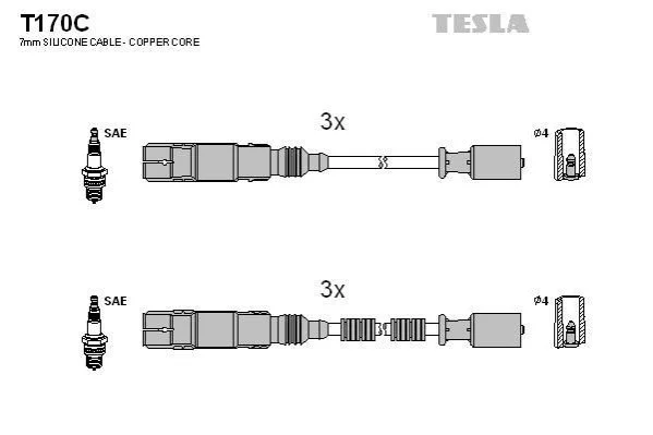 Провід високовольтні, комплект Smart Fortwo 0.7 (04-07),Smart Fortwo cabrio 0.7 (04-07) BLATNA TESLA T170C (фото 1)