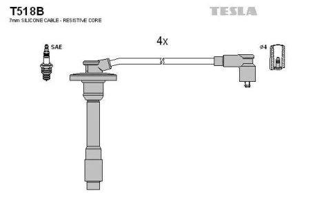 Провода высоковольтные, комплект Toyota Avensis 1.6 (97-00),Toyota Avensis 1.8 (97-00)  BLATNA TESLA T518B