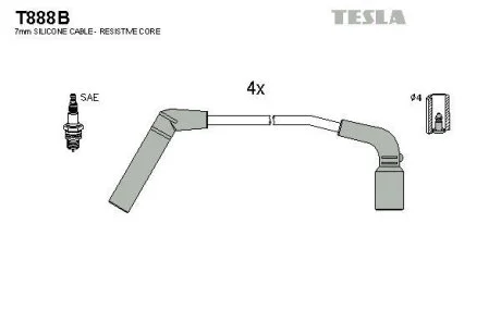 Провода свечные Матиз 1,0/Авео 1,2 (силикон) Tesla TESLA T888B