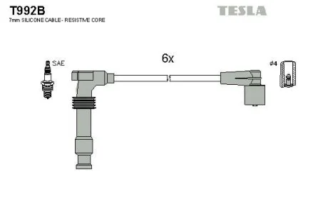 Провода высоковольтные, комплект Opel Omega b 3.0 (94-01),Opel Omega b 2.5 (94-00)  BLATNA TESLA T992B