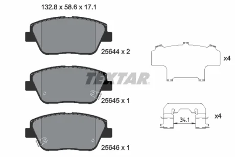 Комплект гальмівних колодок передн, HYUNDAI GRANDEUR, SONATA VI KIA OPTIMA 1.7D-3.0 06.10-12.17 TEXTAR 2564401