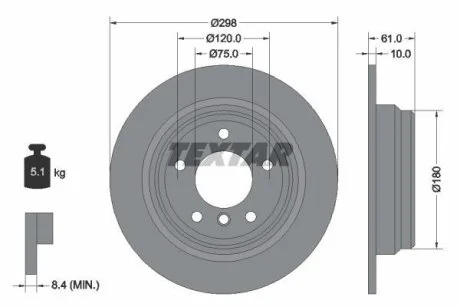Диск тормозной BMW 5(E39) "R D=298mm "95-"04 TEXTAR 92076603