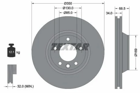 Диск гальмівний передн Лів AUDI Q7 PORSCHE CAYENNE, PANAMERA VW TOUAREG 2.0-6.0D 05.02- TEXTAR 92121700
