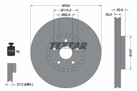 Диск гальмівний передн Прав (без маточини) LEXUS GS, IS II, IS III, RC 2.0-4.6 04.05- TEXTAR 92147900