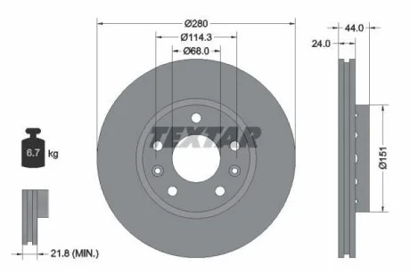 Диск гальмівний передн Лів/Прав DACIA DUSTER, DUSTER/SUV RENAULT ARKANA I, CAPTUR II, DUSTER, FLUENCE, GRAND SCENIC III, KANGOO III, KANGOO III/MINIVAN, KAPTUR, LAGUNA 1.0-Electric 10.07- TEXTAR 92195503