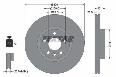 Диск гальмівний передн Лів/Прав VOLVO S60 II, S80 II, V60 I FORD MONDEO III 2.0D/2.4D 10.00-12.14 TEXTAR 92196903