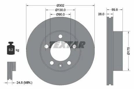 Диск гальмівний передн Лів/Прав RVI MASCOTT OPEL MOVANO B RENAULT MASTER III 2.3D/3.0D/Electric 05.04- TEXTAR 92228600