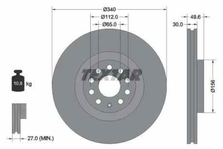 Диск гальмівний передн Лів/Прав AUDI A3, Q2, Q3, TT CUPRA ATECA, FORMENTOR, LEON, LEON SPORTSTOURER SEAT LEON, LEON SC, LEON ST, LEON ST/KOMBI, LEON/HATCHBACK, TARRACO 1.0-3.6 12.01- TEXTAR 92229803