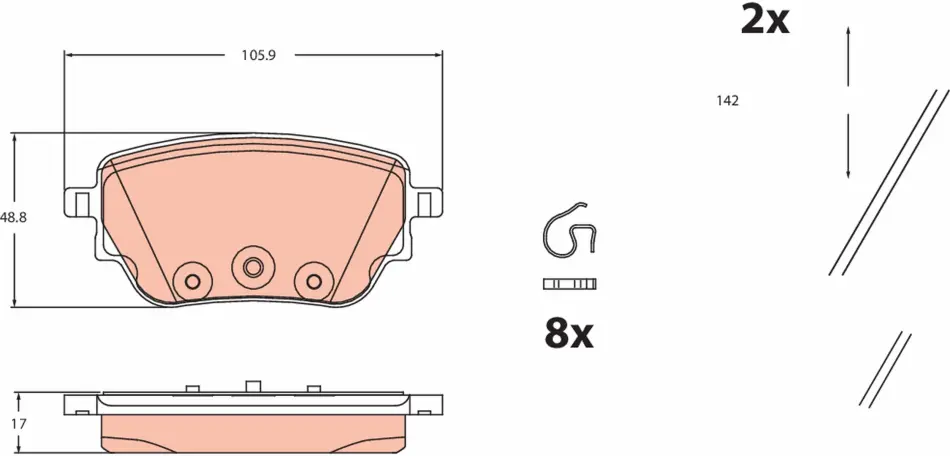 Гальмівні колодки дискові MERCEDES A/B/CLA/GLA "R "18>> TRW GDB2553 (фото 1)