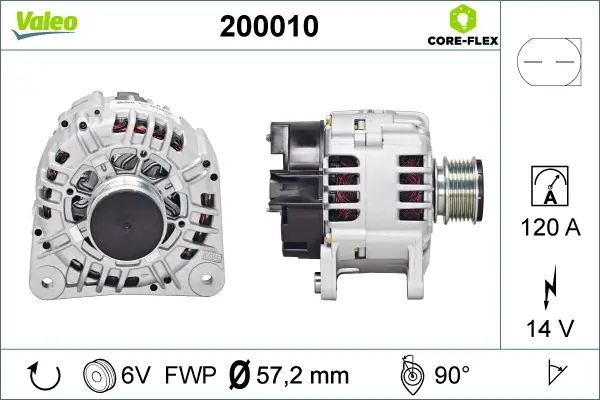 Генератор (14В, 120А, відновлений) AUDI A2, A3, A4 B5, A6 C4, A6 C5, TT FORD GALAXY I SEAT ALHAMBRA, AROSA, CORDOBA, CORDOBA VARIO, IBIZA II, IBIZA III, IBIZA IV, IBIZA IV SC, INCA 1.0-3.2 02.90- Valeo 200010 (фото 1)