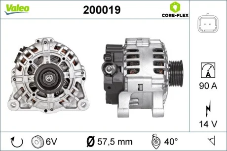 Генератор (14В, 80А, відновлений) CITROEN BERLINGO, BERLINGO MULTISPACE, C4, C4 GRAND PICASSO I, C4 I, C4 PICASSO I, C5 II, C5 III, C8, JUMPY I, JUMPY II, NEMO, XSARA, XSARA PICASSO 1.1-2.2 06.96- Valeo 200019