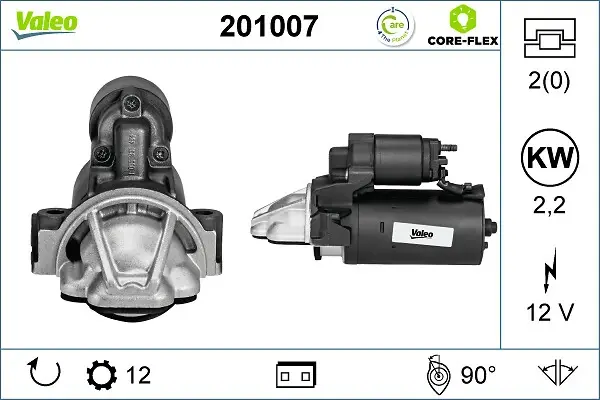 Стартер (12В, 2кВт, відновлений) CITROEN JUMPER III FIAT DUCATO FORD TOURNEO CUSTOM V362, TRANSIT, TRANSIT CUSTOM V362, TRANSIT TOURNEO, TRANSIT V363 LAND ROVER DEFENDER 2.2D/2.4D/3.2D 04.06- Valeo 201007 (фото 1)