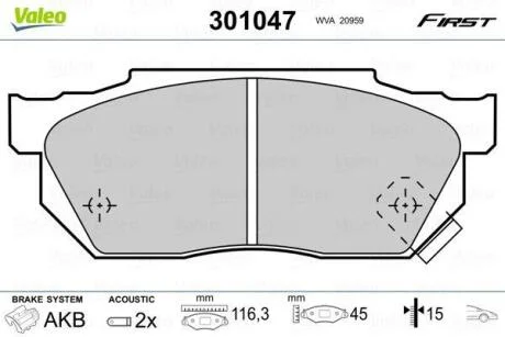 Гальмівні колодки First HONDA CRX/Civic/Prelude "F "83-95 Valeo ="301047"