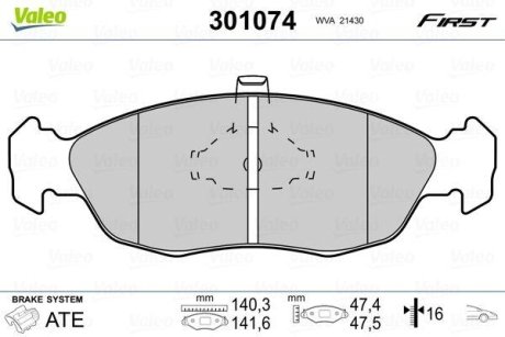 Тормозные колодки дисковые CITROEN/PEUGEOT Saxo/Xsara/106/306/Partner "1,0-2,0 "F "92-08 Valeo 301074