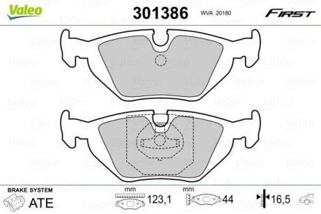 Тормозные колодки дисковые BMW 3/Z1/Z3 "1,6-3,0 "R "88-03 Valeo 301386
