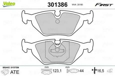 Тормозные колодки дисковые BMW 3/Z1/Z3 "1,6-3,0 "R "88-03 Valeo 301386