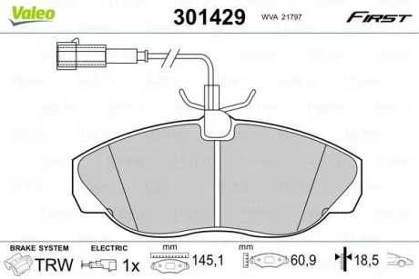 Тормозные колодки дисковые CITROEN/FIAT/PEUGEOT Jumper/Ducato/Boxer "F "94-02 Valeo 301429