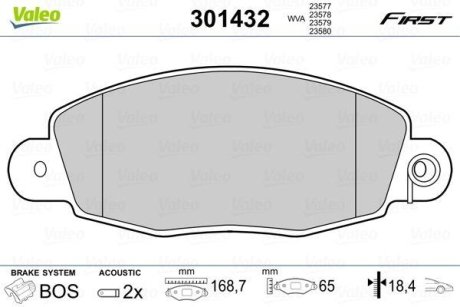 Тормозные колодки дисковые FORD Transit "2,0-2,4 "F "00-06 Valeo 301432