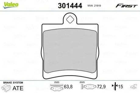 Тормозные колодки дисковые CHRYSLER/MB Crossfire/C-Class/CLC/CLK/E/SLK "1,6-3,2 "R "95-11 Valeo 301444