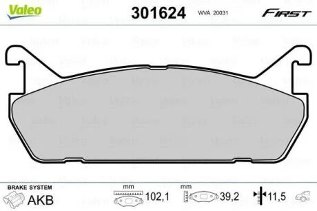 Гальмівні колодки First DAIHATSU/MAZDA/SUZUKI Applause/323/Baleno "R "89-02 Valeo ="301624"