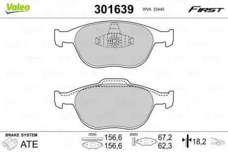 Гальмівні колодки First FORD Fiesta/Focus/KA/Puma/Street/Tourneo/Transit "F "95>> Valeo ="301639"