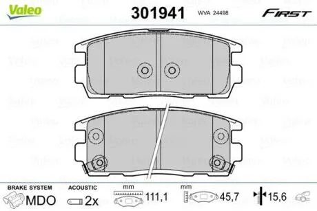 Гальмівні колодки First CHEVROLET/OPEL Captiva/Antara "R "06>> Valeo ="301941"
