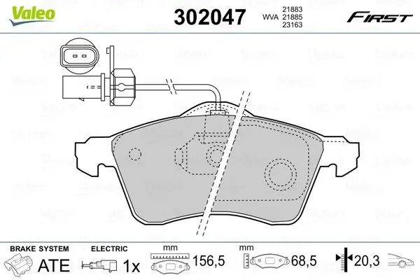 Гальмівні колодки дискові VW Transporter "2,5-2,8 "F "90-03 Valeo 302047 (фото 1)