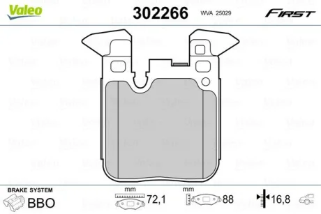 Гальмівні колодки First BMW 1/2/3 "R "11>> Valeo ="302266"