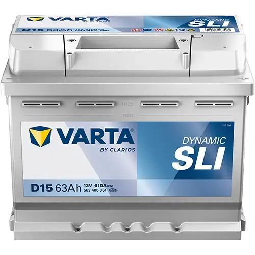 Акумулятор 12В 63Агод./610А (EN) Dynamic SLI (R+ стандартні клеми) 242x175x190 B13 - монтажний фланець 10.5мм (пусковий) VARTA 563400061K262 (фото 1)