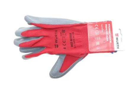 Рукавиці захисні RED NITRILE, поліестер, покритя нітрил, пара, р.8, RED LINE {арт. } WURTH 0899403108