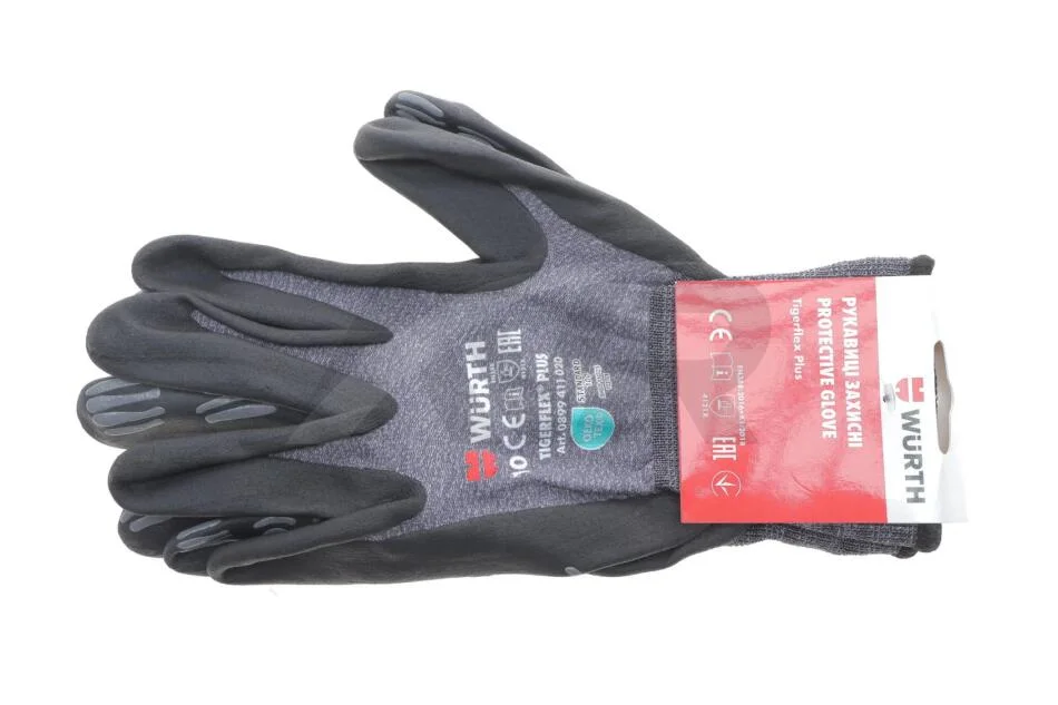 Рукавиці захисні TIGERFLEX PLUS, нейлон, покриття нітрил, пара, р.10 {арт. } WURTH 0899411020 (фото 1)