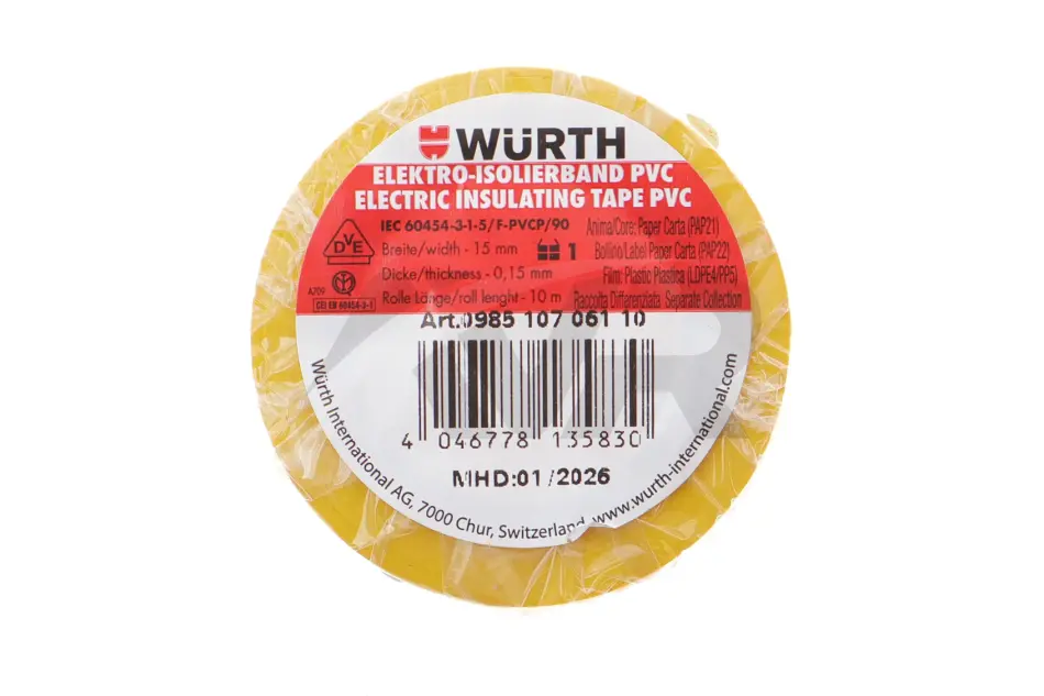 Електроізоляційна стрічка жовта 15мм/10м {арт. } WURTH 0985107 (фото 1)