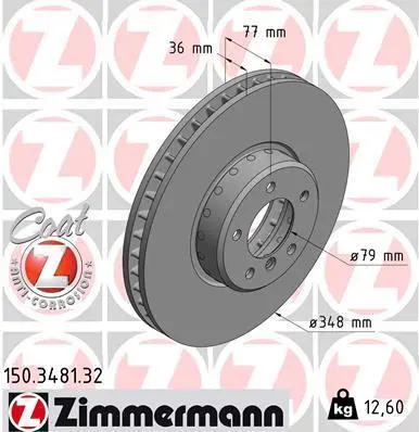 Диск гальмівний (передній) BMW 5 (E60/E61)/6 (E63/E64) 03-10 (348x36) ZIMMERMANN 150.3481.32 (фото 1)