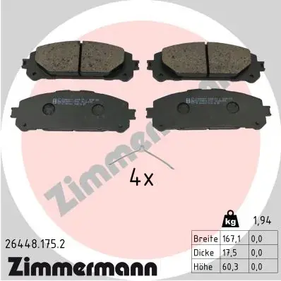 Колодки гальмівні дискові, к-кт ZIMMERMANN 264481752 (фото 1)